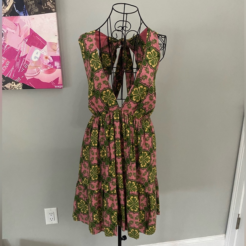 House of Harlow 1960 Pink & Green Backless Tie-Back Dress